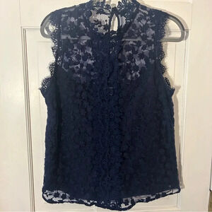 Bb Dakota Navy Lace Sleeveless Tank Top Embroidered Details